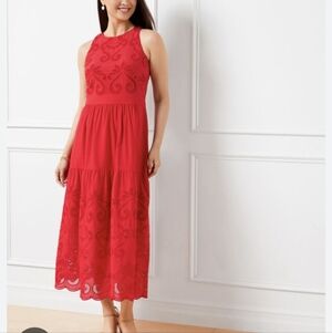 Talbots Red Sleeveless Eyelet Midi Dress Sz.16P NWT